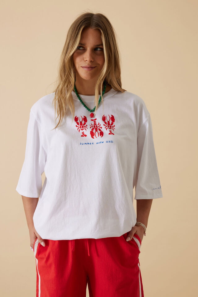 Liv Oversized Tee, WHITE/SUMMER LOBSTERS