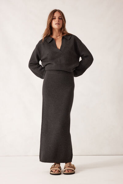 Soft Knit Maxi Skirt, CHARCOAL MARLE