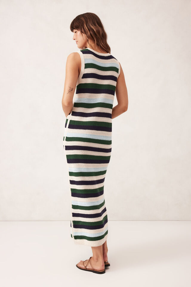 Textured Multi Stripe Knit Midi Dress, AQUA PINE NAVY STRIPE