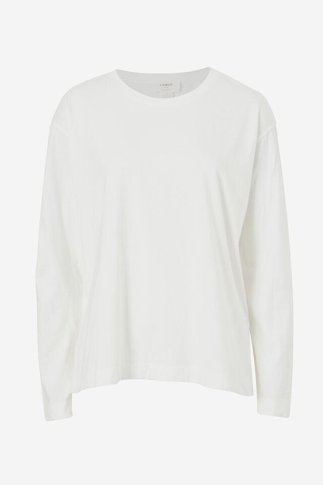 Slouchy Split Hem L/S Tee In Australian Cotton, VANILLA