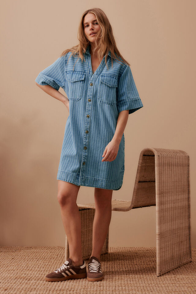 Sammy Relaxed Shirt Dress, INDIGO STRIPE
