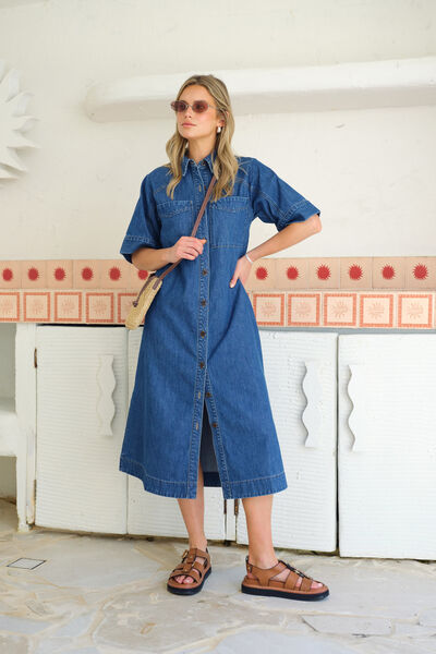 Ava Short Sleeve Midi Dress, FRESH INDIGO