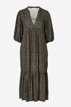 Yoke Tiered Dress In Lenzing™ Viscose, MILITARY GREEN MODERN GEO - alternate image 2