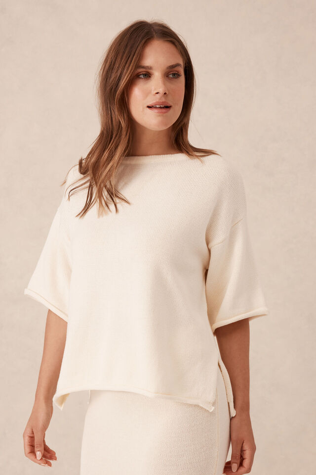 Boxy Knit Tee, EGGSHELL