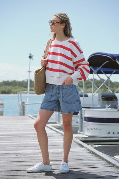 Relaxed Front Pocket Tab Short, VINTAGE BLUE