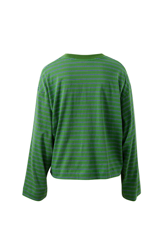 Beau Long Sleeve Slouchy Tee, BASIL/PRUSSIAN BLUE STRIPE