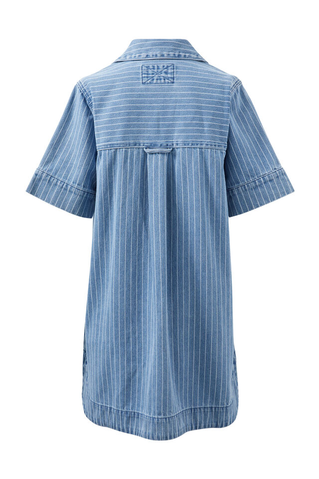 Relaxed Shirt Dress, INDIGO STRIPE