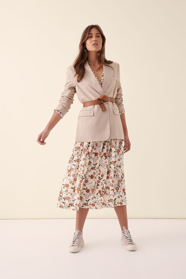 V Neck Waist Detail Dress In Lenzing™ Viscose, TRAILING FLORAL
