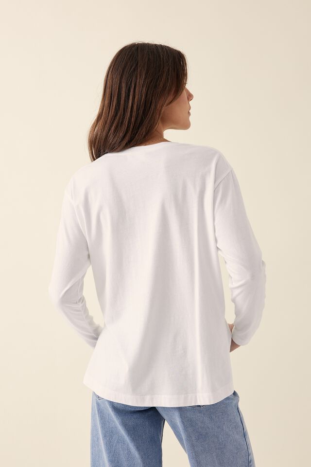 Slouchy Split Hem L/S Tee In Australian Cotton, VANILLA