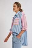 Colour Block Poplin Stripe Shirt In Organic Cotton, CLOUD AND SUMMER PINK STRIPE - alternate image 2