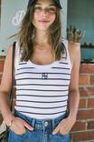 Contour Rib Scoop Tank, WHITE/NEW NAVY MONOGRAM EMBROIDERY - alternate image 1