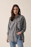 Oversized Poplin Shirt, SOFT OLIVE BLACK STRIPE ORGANIC COTTON - alternate image 6