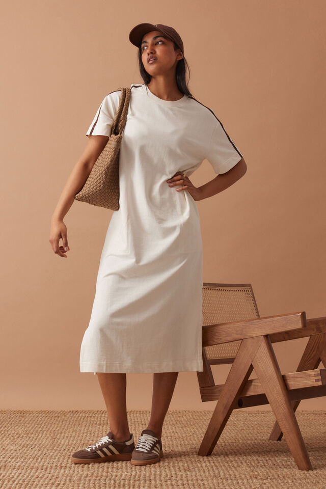 Charlotte Midi Terry Dress, WINTER WHITE SIDE STRIPE