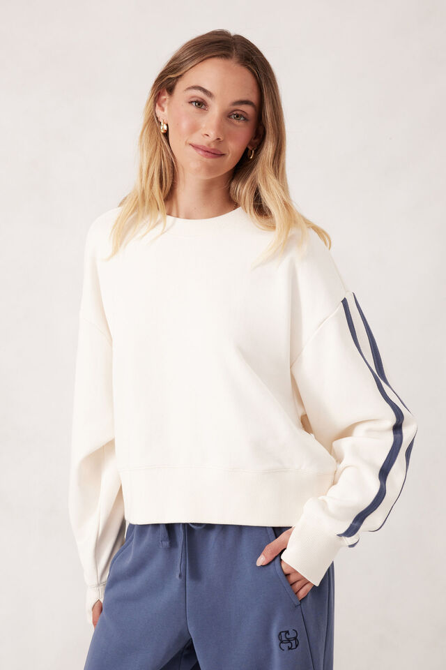 Sasha Sporty Slouchy Crew, WINTER WHITE SIDE STRIPE