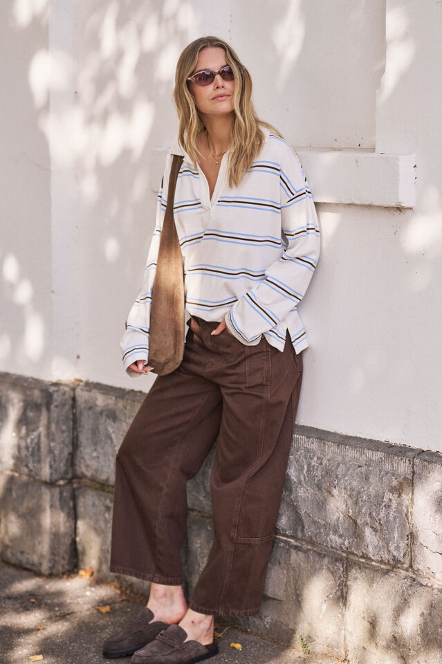 Shelby Slouchy Rugby Top, VANILLA/BRUNETTE BROWN STRIPE