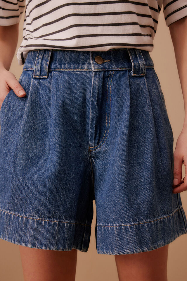 Billie Pleat Front Short, INDIGO BLUE