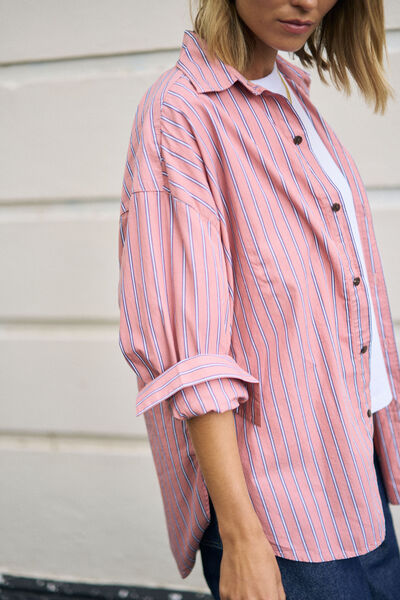 Peta Oversized Shirt, PINK CLAY STRIPE