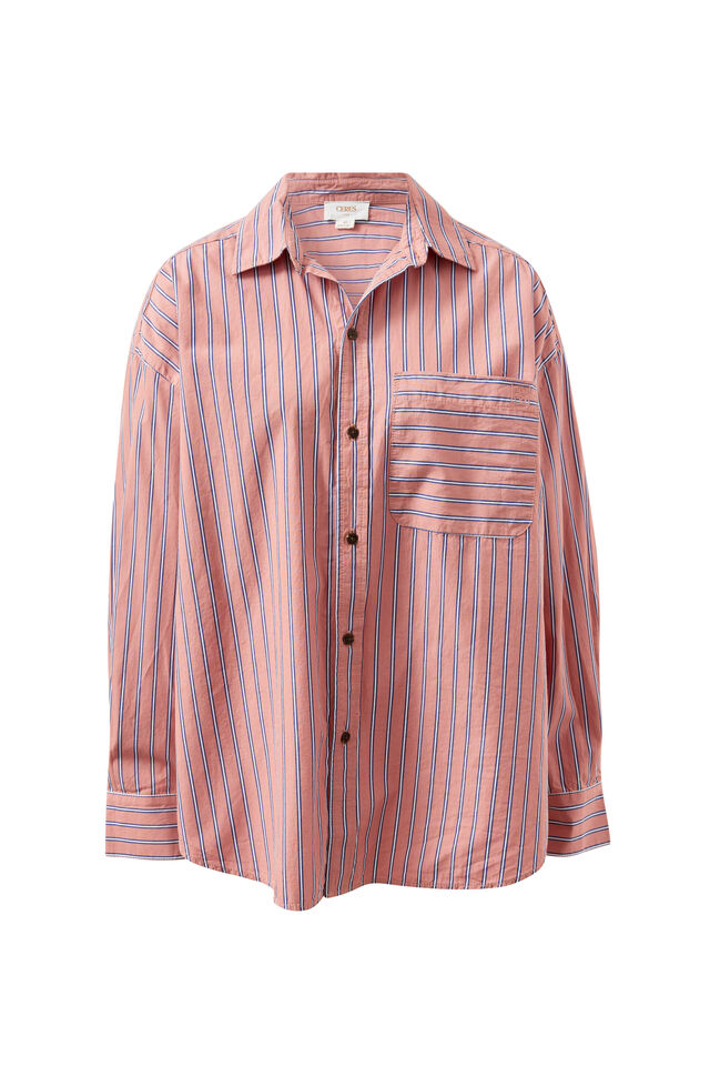 Peta Oversized Shirt, PINK CLAY STRIPE