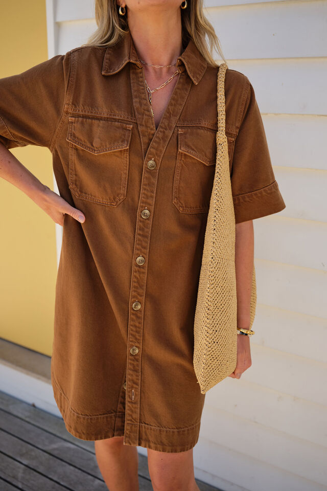 Sammy Relaxed Shirt Dress, TOFFEE