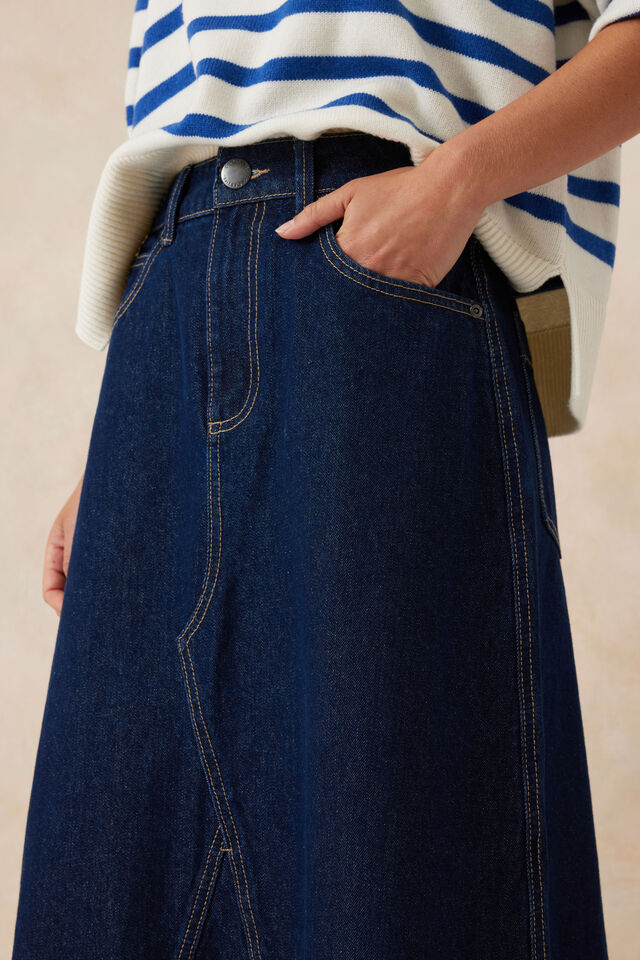 A-Line Denim Maxi Skirt, MIDNIGHT