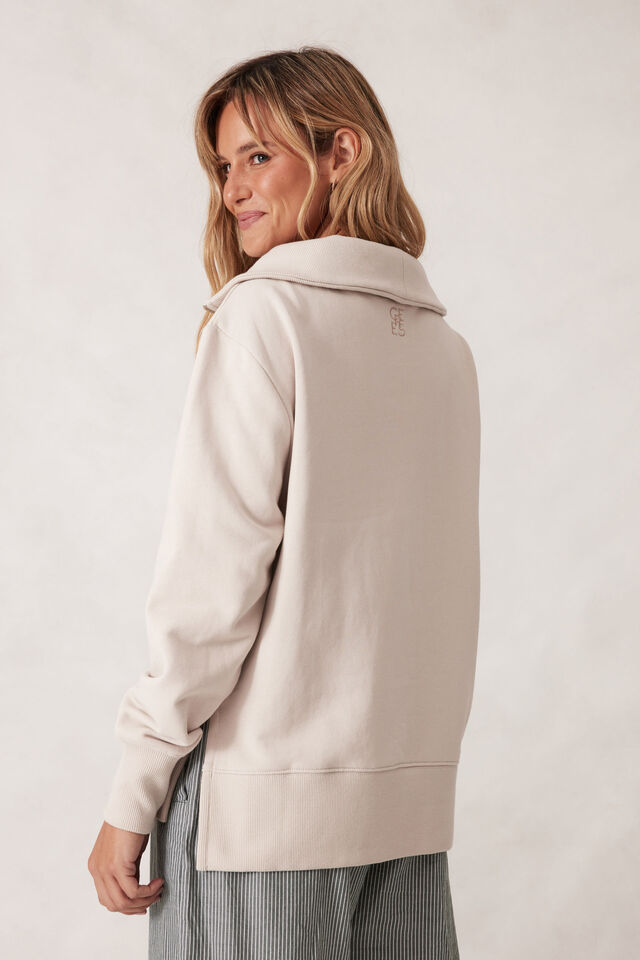 Isabella Half Zip Sweat, ALMOND