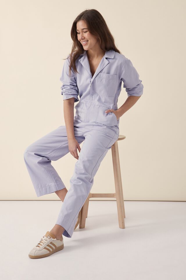 Relaxed Zip Jumpsuit, SMOKEY LILAC RESCUED FABRIC