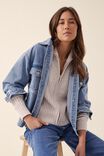 Zip Collared Rib Cardigan In Organic Cotton, OATMEAL TWIST - alternate image 3