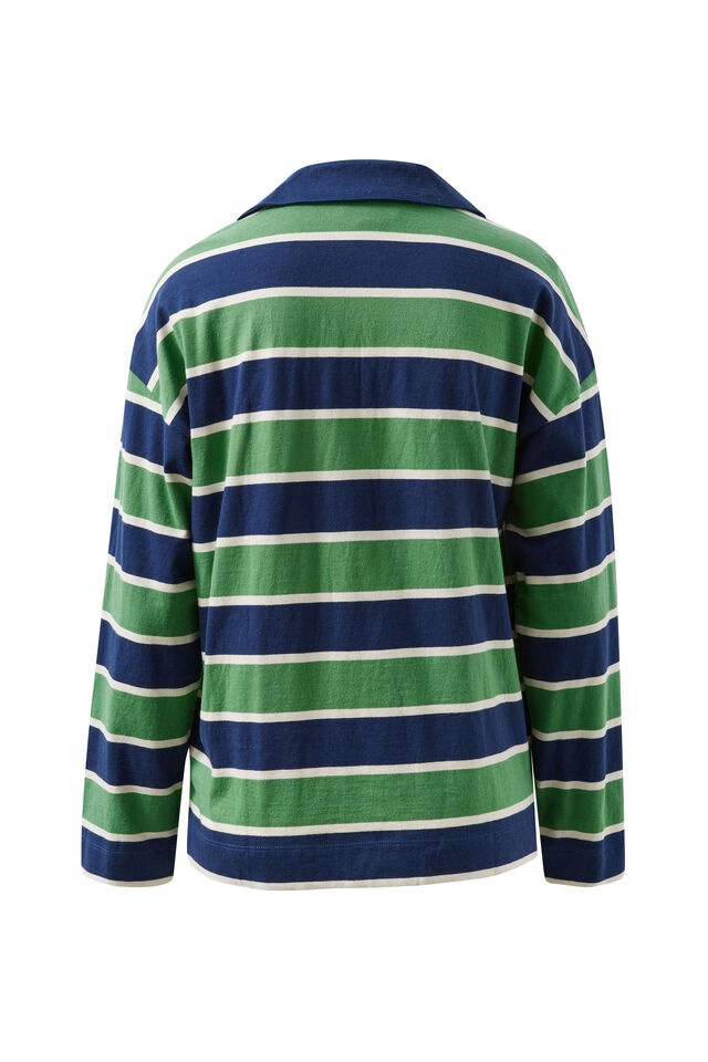 Shelby Slouchy Rugby Top, PISTACHIO/HERITAGE NAVY STRIPE