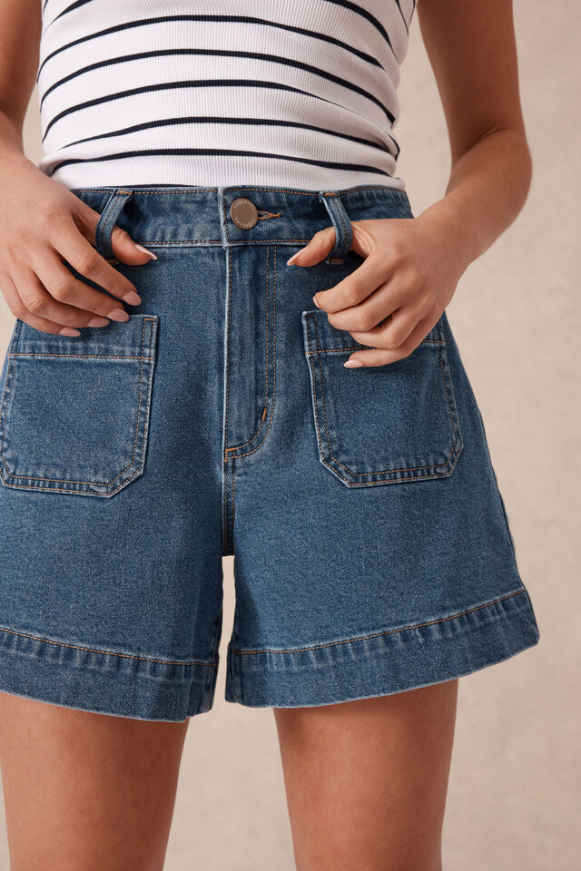 Esther Denim Patch Pocket Short, FRESH INDIGO