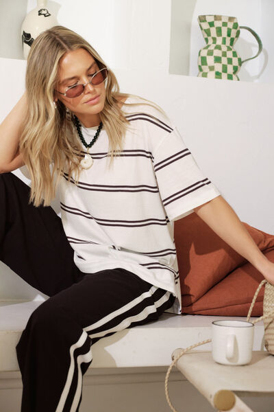 Stevie Slouchy Tee, VANILLA/PHANTOM DOUBLE STRIPE