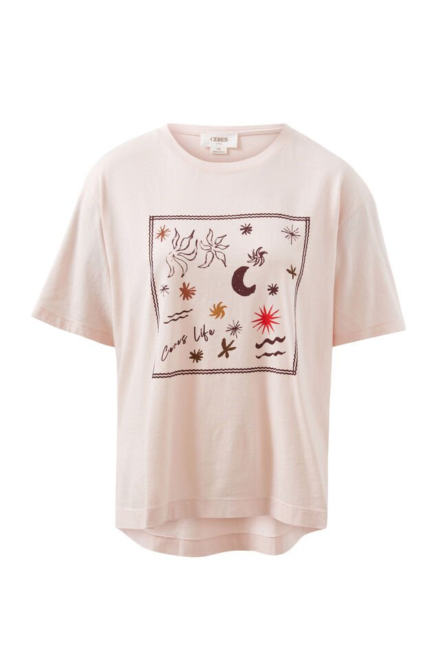Stevie Slouchy Tee, SHELL PINK/BERRY SCARF PRINT