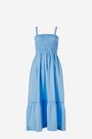 Shirred Strappy Dress In Organic Cotton Poplin, BLUE SKY - alternate image 2