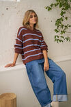 Lila Oversized Knit Crew, BURNT TOFFEE STRIPE - alternate image 4