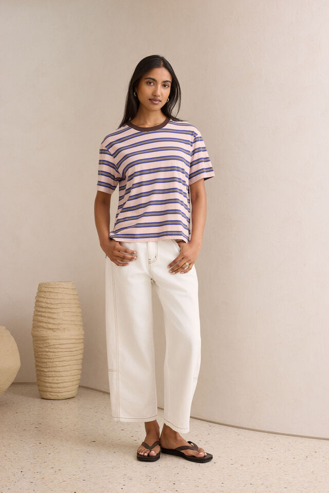 Stevie Slouchy Tee, CHALK PINK/POLO BLUE/CHOC STRIPE