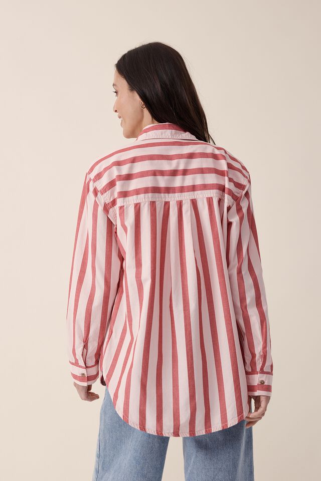 Classic Shirt, WASHED PINK AND CHILLI STRIPE
