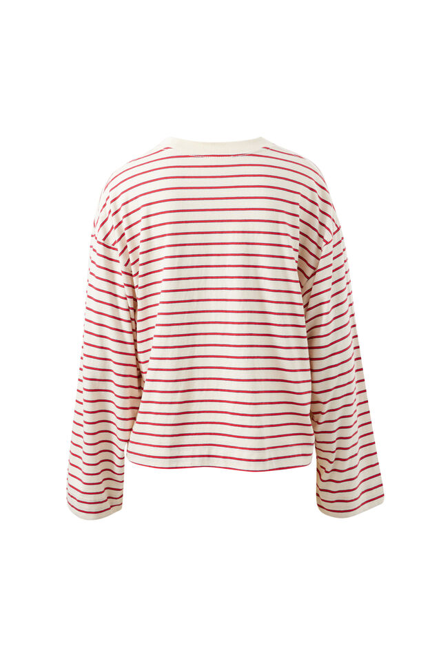 Beau Long Sleeve Slouchy Tee, BUFF/RED STRIPE
