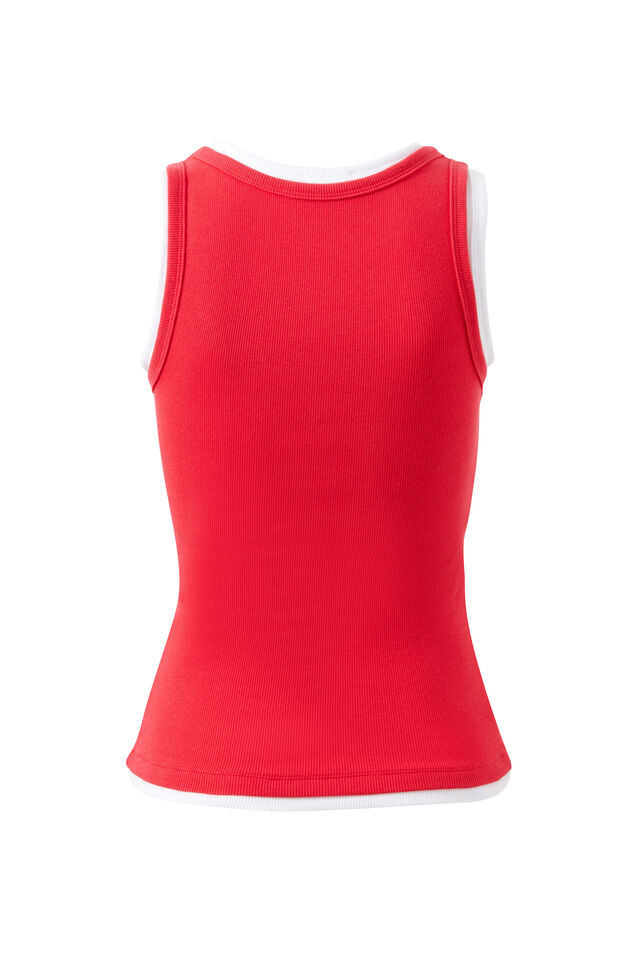 Skylar Layered Rib Tank, RED/WHITE