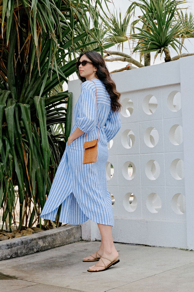 Crinkle Midi Dress, FRESH COBALT WHITE STRIPE