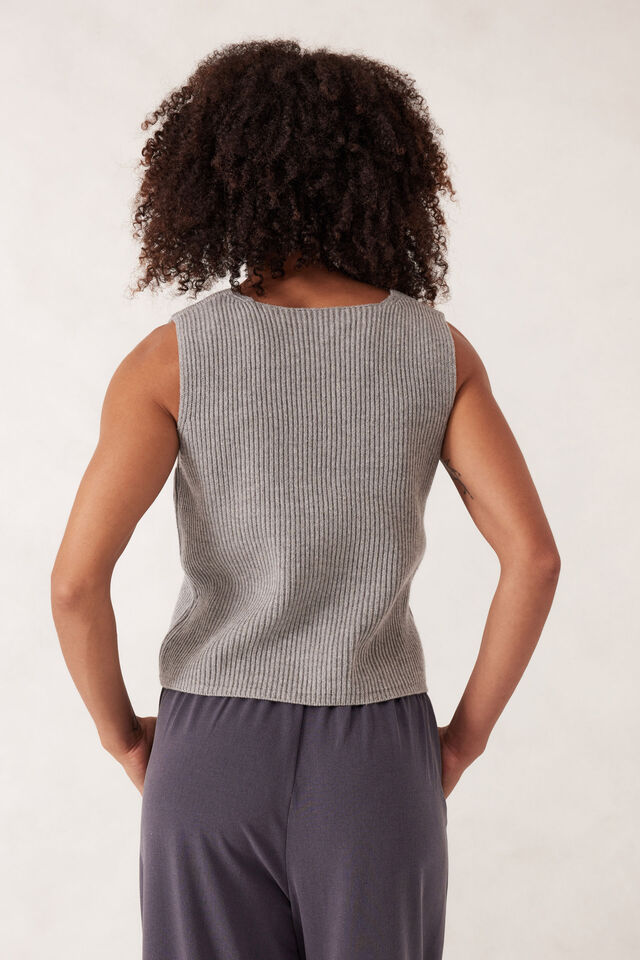 Rib Knit Vest, GREY MARLE