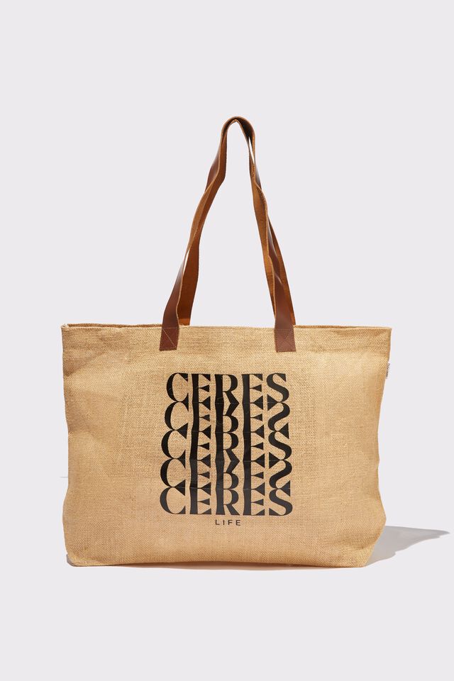 Thyli Nala Jute Tote Bag, NATURAL  BLACK