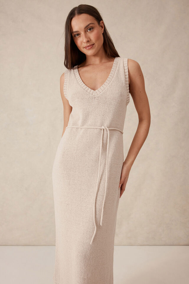 Sleeveless Beach Knit Midi Dress, STRING