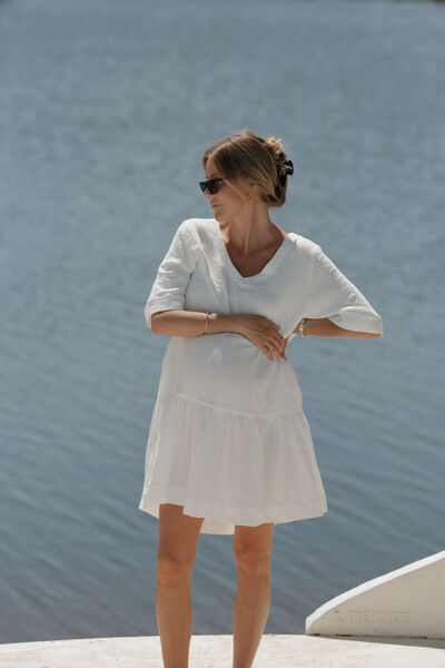 Short Sleeve Tunic Mini Dress, WHITE
