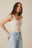 Contour Rib Scoop Tank, OATMEAL/BLACK MONOGRAM EMBROIDERY - alternate image 1