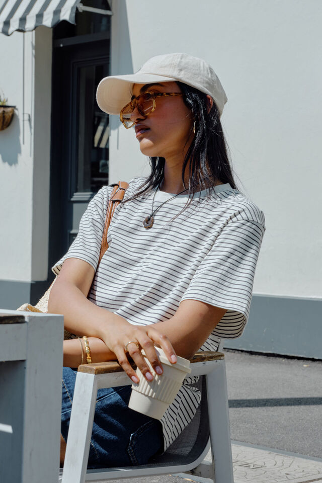 Stevie Slouchy Tee, MILK/PHANTOM FINE STRIPE