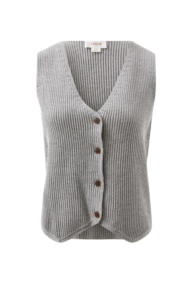 Rib Knit Vest, GREY MARLE