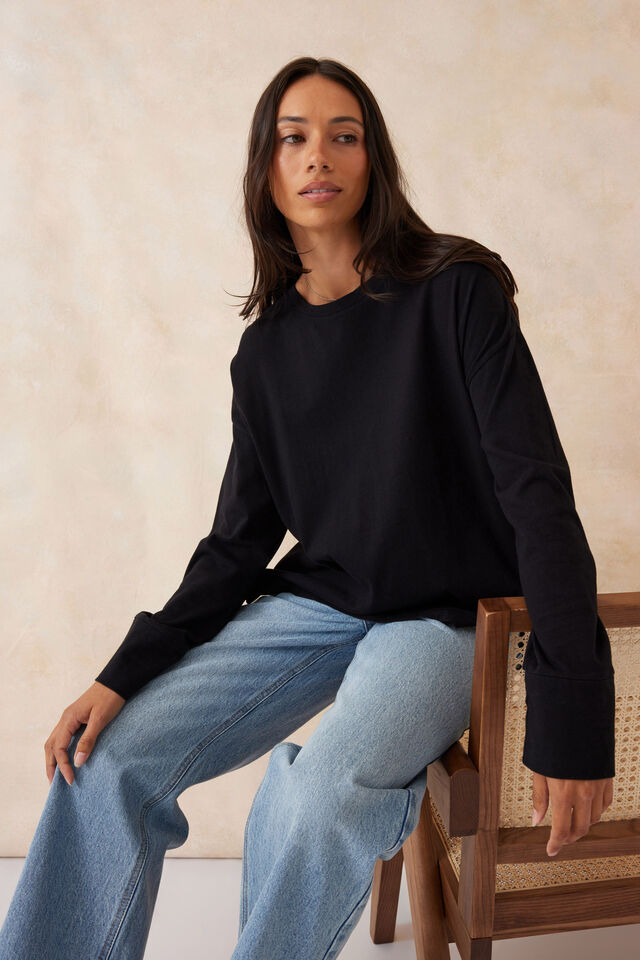 Scout Slouchy Long Sleeve  Tee, BLACK