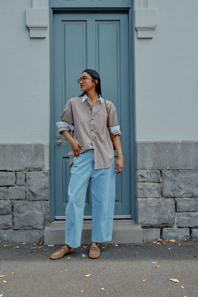 Peta Oversized Shirt, TOFFEE CHECK