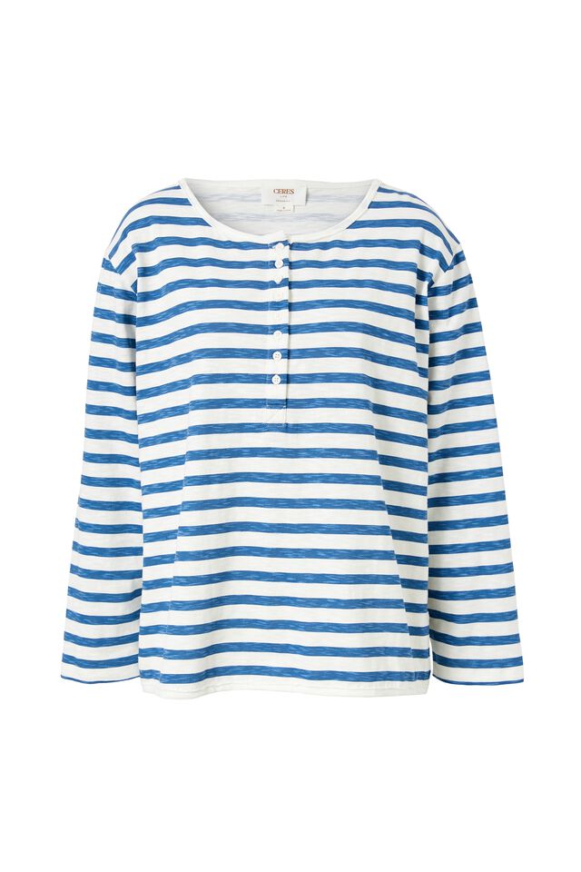 Henley In Organic Cotton Slub, WINTER WHITE/DENIM STRIPE