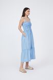 Shirred Strappy Dress In Organic Cotton Poplin, BLUE SKY - alternate image 4