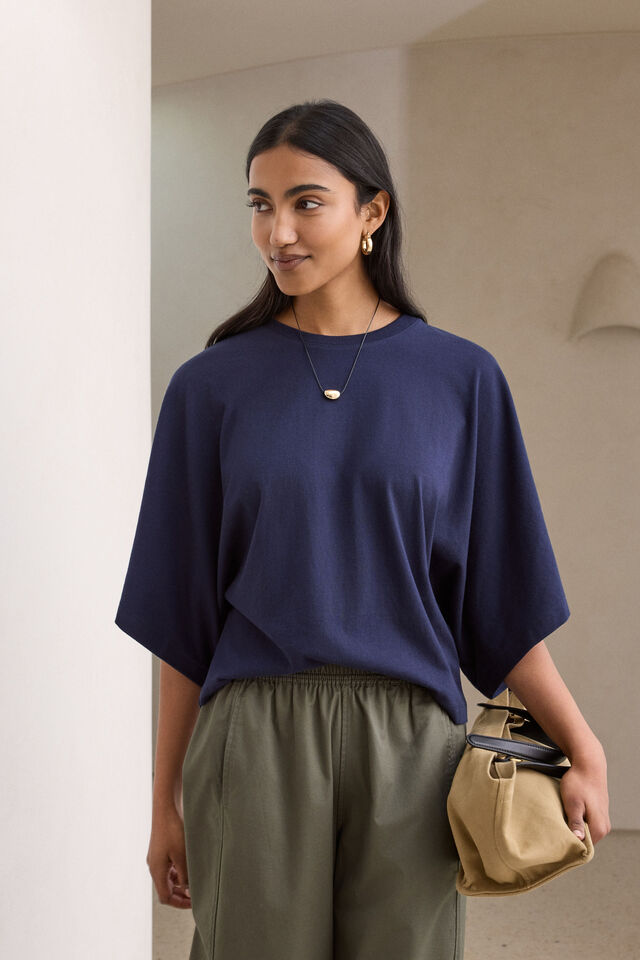 Lucy Relaxed Sleeve Tee, TRUE NAVY